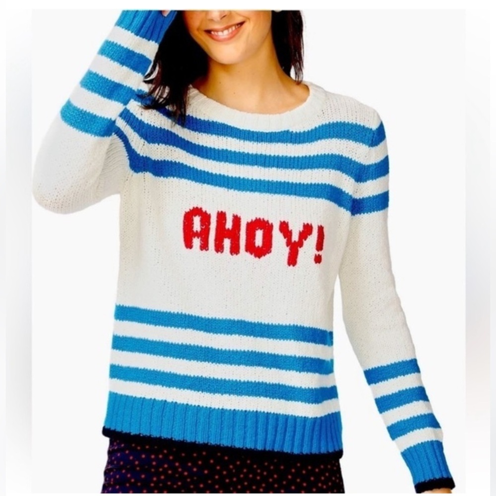 *NWT* Court & Rowe Sweater - Blue/White Nautical Stripe with “AHOY” print